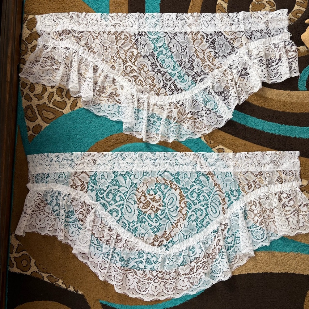 2 Elegant White Lace Valance Curtains